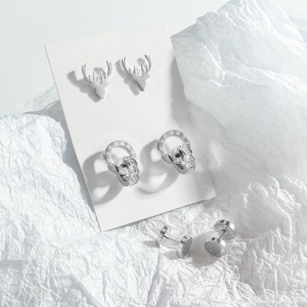 

3pcs/set new fashion acrylic antlers stud earrings for women men 2020 vintage gold roman numerals crystal small earrings jewelry, Golden;silver