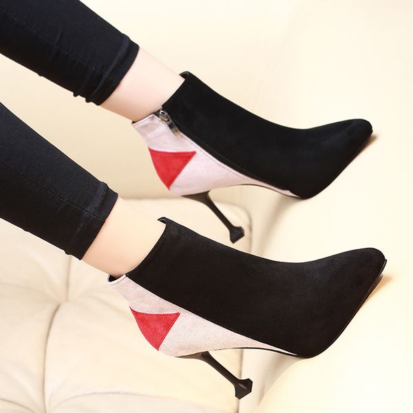 

women boots 2019 new fashion personality spell color suede breathable shaped with comfort and leisure, Black