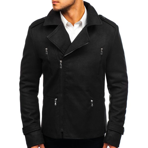 

autumn and winter new men's solid color windbreaker fashion jacket slim coat casual street authentic windproof jacket, Black