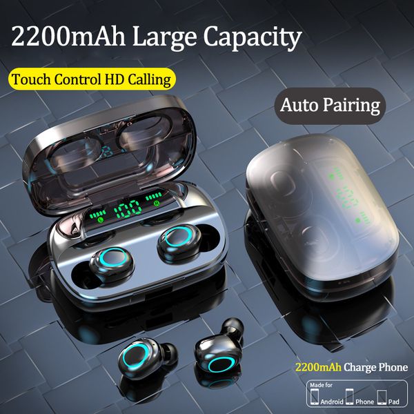 

led bluetooth earphone wireless headphones noise cancelling headset hd call tws ear buds bluetooth earbuds waterproof v5.0