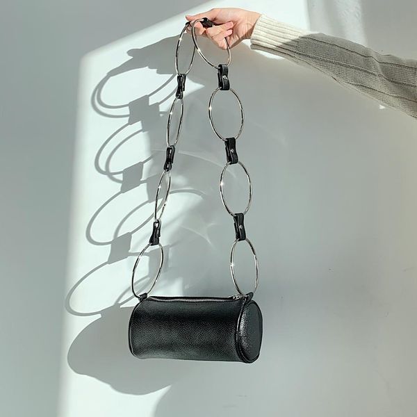 

women cylindrical bag ring chains shoulder strap bags women handbags crossbody bags for leather round bag bolsas de mujer