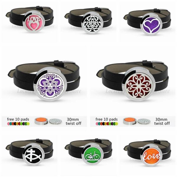 

flower 30mm stainless steel slide essential oil diffuser bracelet perfume pu leather bracelets for women 10pcs pads, Golden;silver