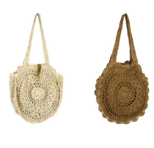 

designer bohemian straw bags for women big circle beach handbags summer vintage rattan bag handmade kintted travel bags/5