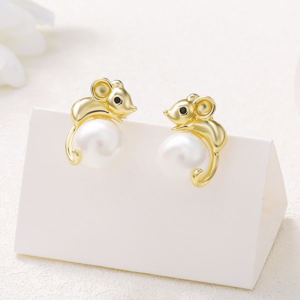 

2020 natal зодиака крыса взрывные модели аксессуары металл мышь pearl серьги женский серьги серьги завод оптовой, Golden