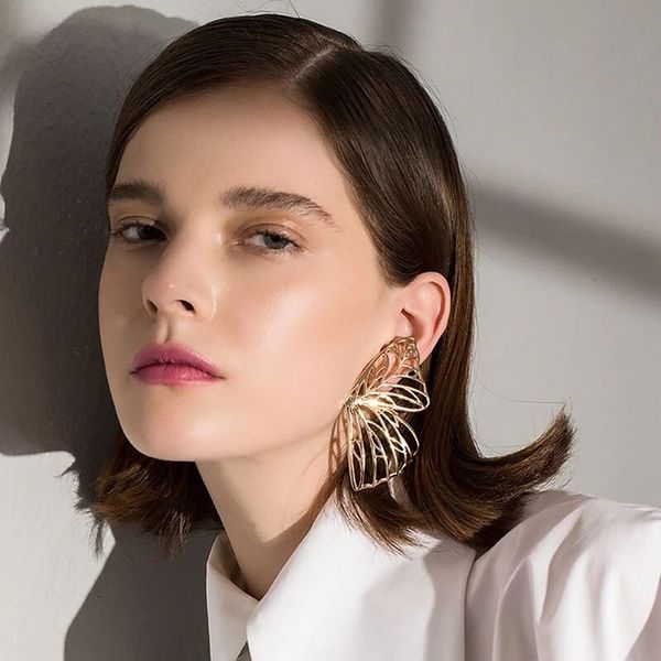 

retro style big hollow out butterfly-shaped stud drop earrings for women boho party jewellry, Silver