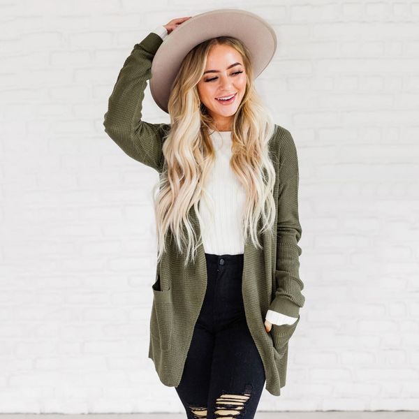 

ladies sweater blouse fashion long sleeve pocktet cashmere cardigan kimono women loose knitted shirt female outerwear blusas, White