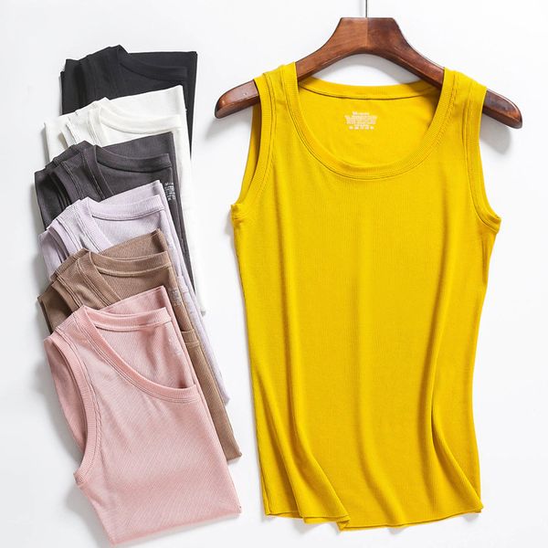 

7 colors women tank camis casual sleeveless tees solid black t shirt summer outer wear slim casual u-neck white tanks soft