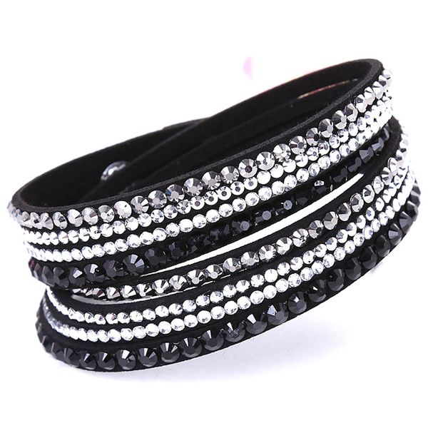 

горячие продавать кожаный браслет rhinestone кристалл браслет многослойных wrap браслетов для женщин ювелирных изделий, Golden;silver