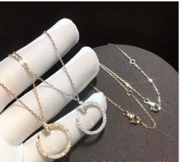 

diamond nail necklace women's simple and versatile rose gold lock bone chain necklace ornament, Silver