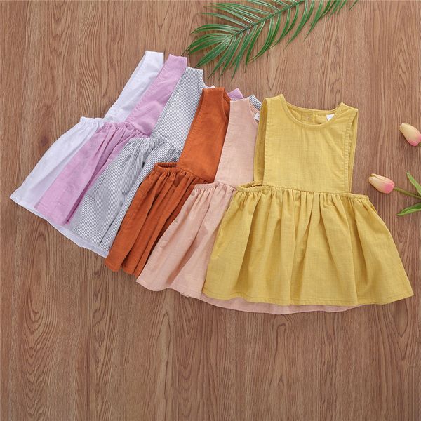 

2020 baby girls clothes cotton dress sleeveless summer dress solid color sundress princess casual dresses toddler girls clothes, Red;yellow