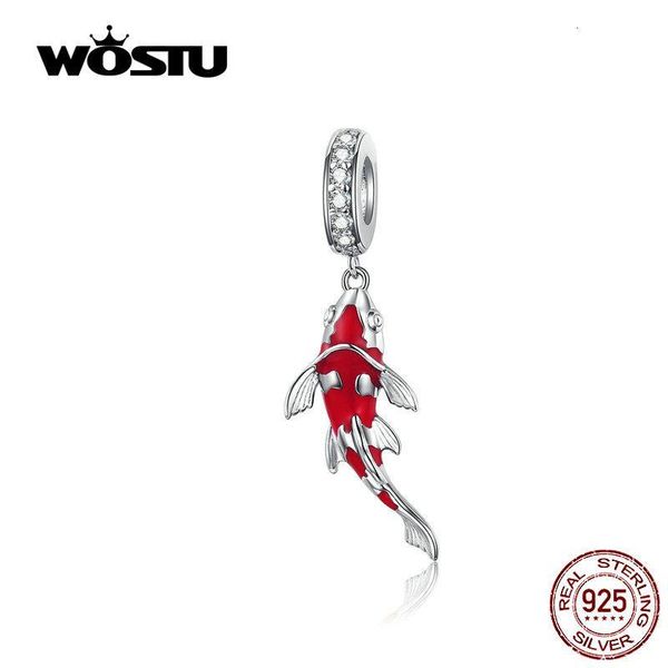 

wostu lucky carp dangle charm 925 sterling silver red enamel cz beads fit original bracelet pendant silver 925 jewelry ctc085 cj191116, Bronze;silver