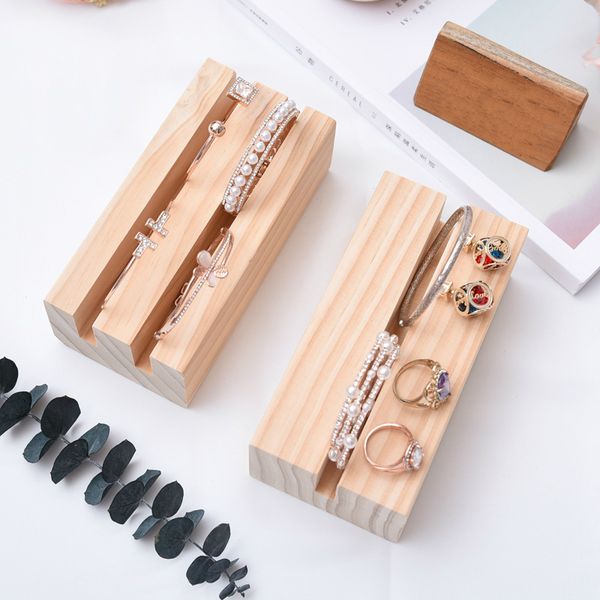 

[ddisplay]creative wooden bracelet display stand solid wood bangle organizer display nature rings holder window display showcase, Black