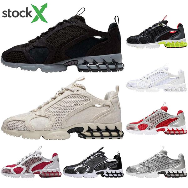 

new stussy zoom spiridon caged men running shoes triple white black grey metallic silver varsity red mens womens sneakers sports 36-45