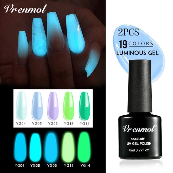 

vrenmol glow in the dark gel nail polish soak off uv gel varnish luminous nail colorful nails art design lacquer, Red;pink
