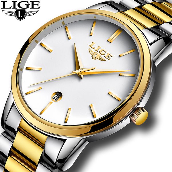 

lige relogio mens watches new men's fashion business watch men's stainless steel waterproof watch chronometer date quartz clock, Slivery;brown