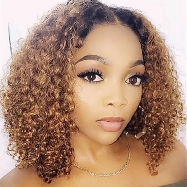 Brazilian Ombre Human Hair Kinky Curly Wig 150 Density Blonde