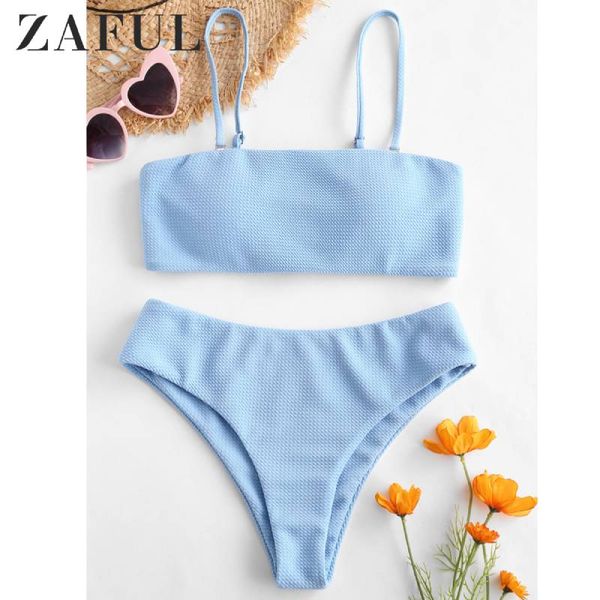 

zaful textured padded bandeau bikini set bathing suit high cut female swimsuit wire bikini with removable shoulder straps
