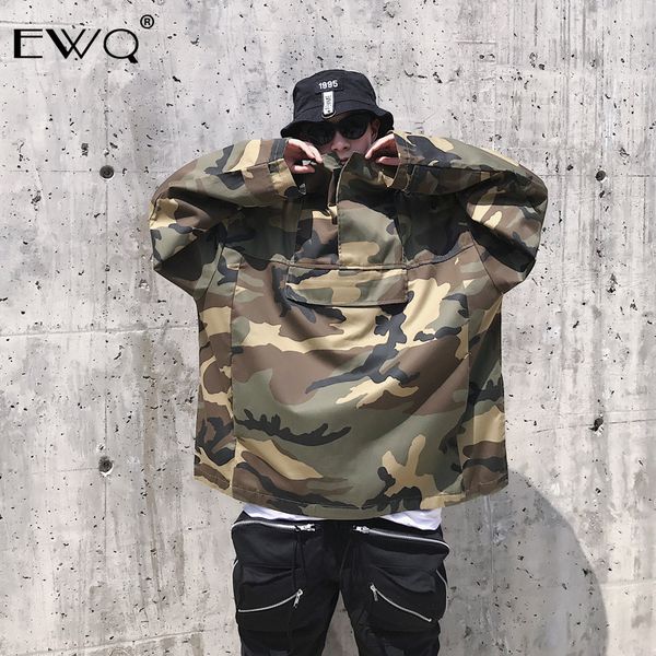 

ewq / 2019 new fashion autumn hooded collar short fund camouflage pullover jacket men loose vintage casual korean coat 9a174, Black;brown