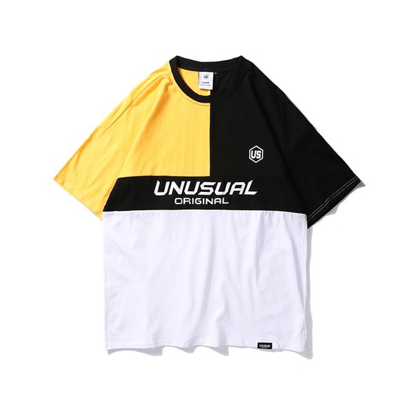 

dropshipping suppliers usa lovers cotton harajuku t-shirt hip hop splice design round collar short sleeve tees, White;black