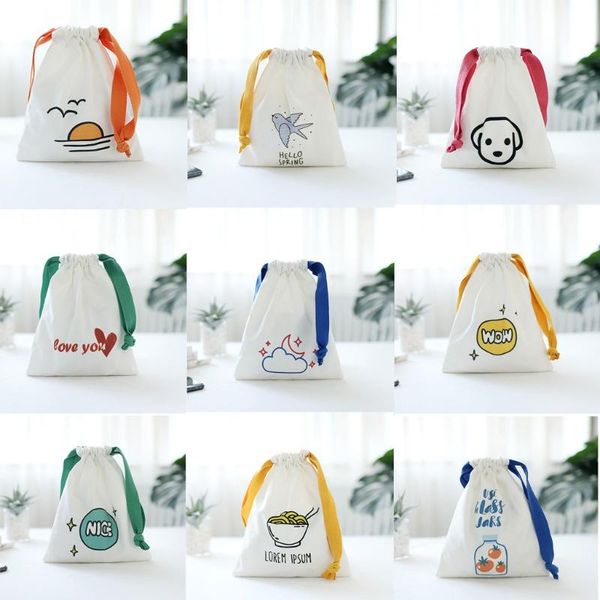 

fashion simple style large capacity drawstring canvas make up storage bag cartoon print cosmetic bag canvas organizer pouch