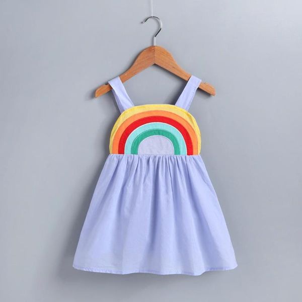 

2020 summer baby girls 12m-4 years old cotton rainbow applique colour dress children fashion dresses, Red;yellow
