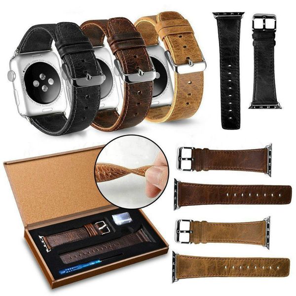 

For Apple Watch Band 38mm 40mm 42mm 44mm Luxury Genuine Leather Watchband Retro Crazy Horse Replacement Wrist Strap for iWatch4/3/2/1