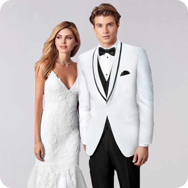 

vintage white men suits blazer groom wedding tuxedos 3piece jacket pants black vest slim terno masculino shawl lapel costume homme mariage, Black;gray