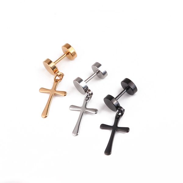 

earrings for men stainless steel black cross earrings korean gold accessories jewelry for men earring 2020 fashion round earring, Golden;silver