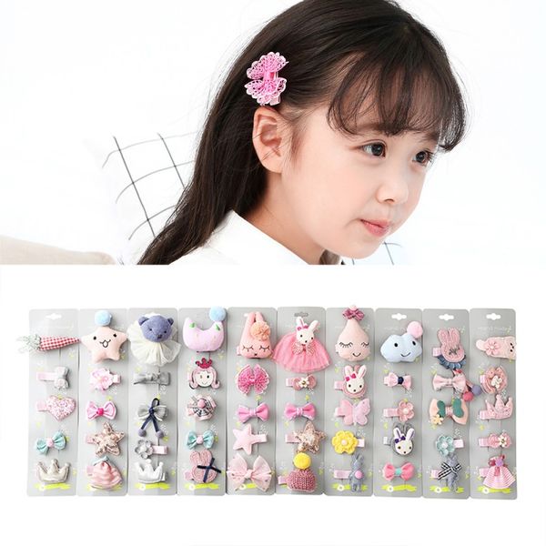 

5pcs/set children's hair accessories new children cute hairpin set cartoon cloth baby clips hairpin girls hairwear s1, Slivery;white