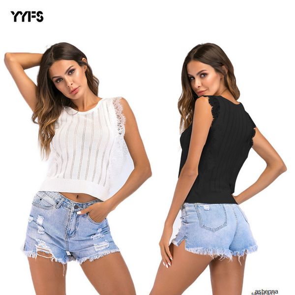 

womens designer sweater hollow sweater stitching round neck sleeveless lace vest autumn wear4rv0h, White;black