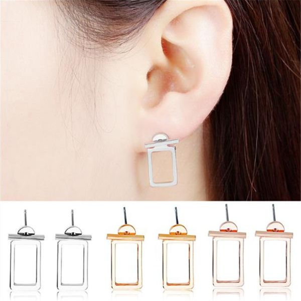 

20pairs/lot geometry rectangular earrings hollow curved surface curved ear nail earring studs for women simple fashion jewelry, Golden;silver