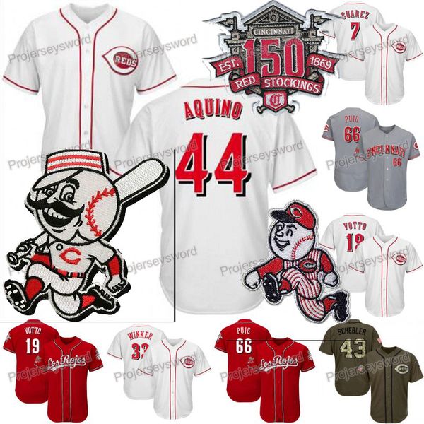 

Cincinnati 44 Aristides Aquino Jersey Reds 150th Anniversary Patch Yasiel Puig Joey Votto Derek Dietrich Pete Ros Eugenio Suarez Nick Senzel