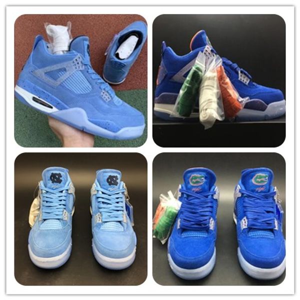

with box 4s unc pe mens basketball shoes 4 north karan silt sapphire blue powder gold marbling suede leather trainers size 7-13 ship
