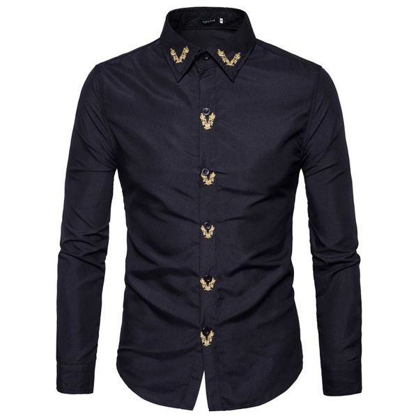 

2018 fashion male shirt long-sleeves tops embroidered casual high quailty mens dress shirts slim men shirt xxl, White;black