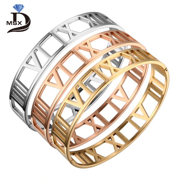 

cuff bangles bracelets for woman 12mm roman numerals stainless steel gold plating bangle female male jewelry wristband gift, Black