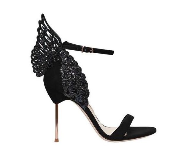 Venda Quente-Designer Saltos Mulheres Evangeline Wing Sandálias de Couro de 100 mm Calcanhar de Metal Aberto Borboleta Borboleta Stilettos Buckle Strap Cristal Sandálias