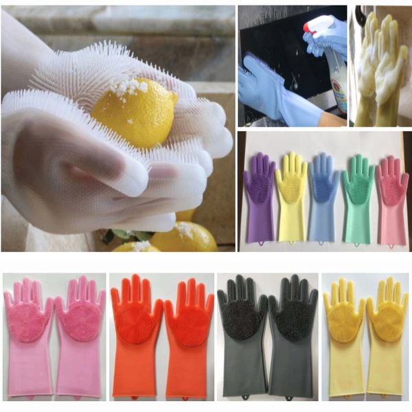 

magic cleaning gloves silicone non-slip dishwashing gloves for kitchen bathroom tools pet dog care grooming fa2159