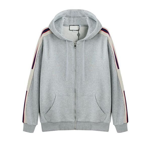 

gray luxury italy designer fashion brand new hooded zip-up sweatshirt with logo stripe men's hoodies women sweatshirts man clothing, Black