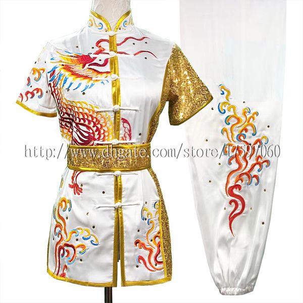 

chinese wushu uniform kungfu clothes taolu outfit martial arts suit competition kimono routine garment for men women boy girl kids adults, Black;red