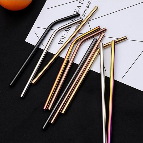 

2pcs set reusable 8mm diameter 304 stainless steel straw with cleaner brush 215mm