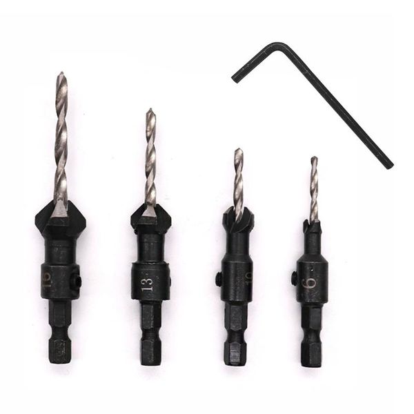 

4pcs hex shank hole opener hardened wear resistance countersink hand tool wrench tapered hss drill bit set woodworking home
