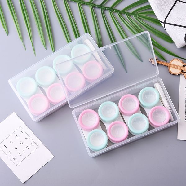 

macaron four-pair invisible case glasses case nursing glasses storage cleaning contact lenses box set contact partner care box, Blue