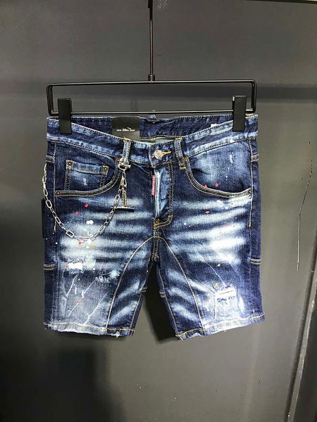 

new shorts explosion models jeans washed worn holes paint points european style slim fashion denim 87, Blue