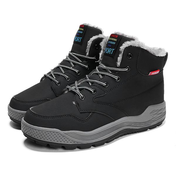 

new warm men boots winter boots rubber plush snow england retro ankle for men winter shoes size 39-48, Black