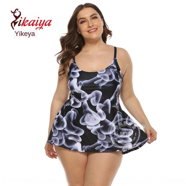

2020 plus swimsuit bikini fertilizer plus one-piece swimsuit conservative printing bikini large size fat woman, White;black