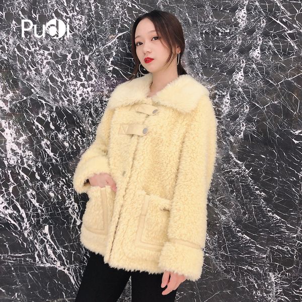 

pudi tx107203 women winter bright colors 100% real wool fur inside warm jacket coat lady classic coat jacket overcoat, Black
