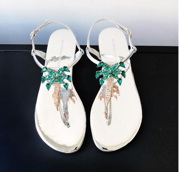 

rhinestone clip toe sandals female beach seaside holiday sandals slippers female sandals diamonds coconut trees sandal slipper, Black
