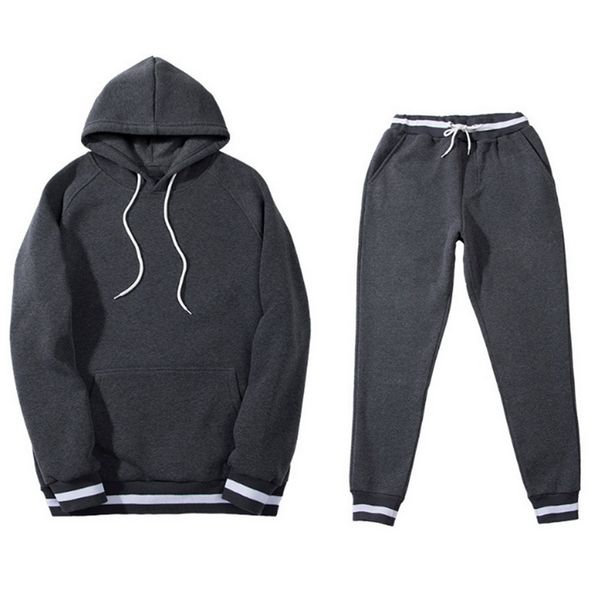 

autumn 2 piece sets suit fleece hoodies winter tracksuit mens sweatpants joggers pants sweatshirt warm hooded mens clothing, Gray