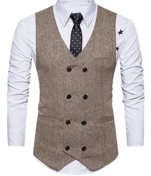 Brown Mens Vest 2019 lã noivo coletes britânica Estilo Mens Suit Coletes Slim Fit Custom Made dos homens do desenhista laços Wedding Colete