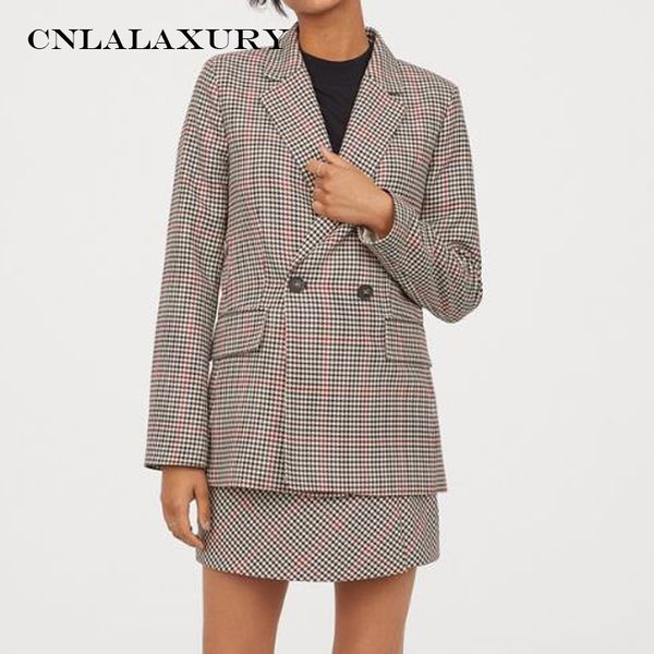 

women basic plaid houndstooth blazer notched collar long sleeve pockets formal office wear jacket female coat feminino outerwear, White;black